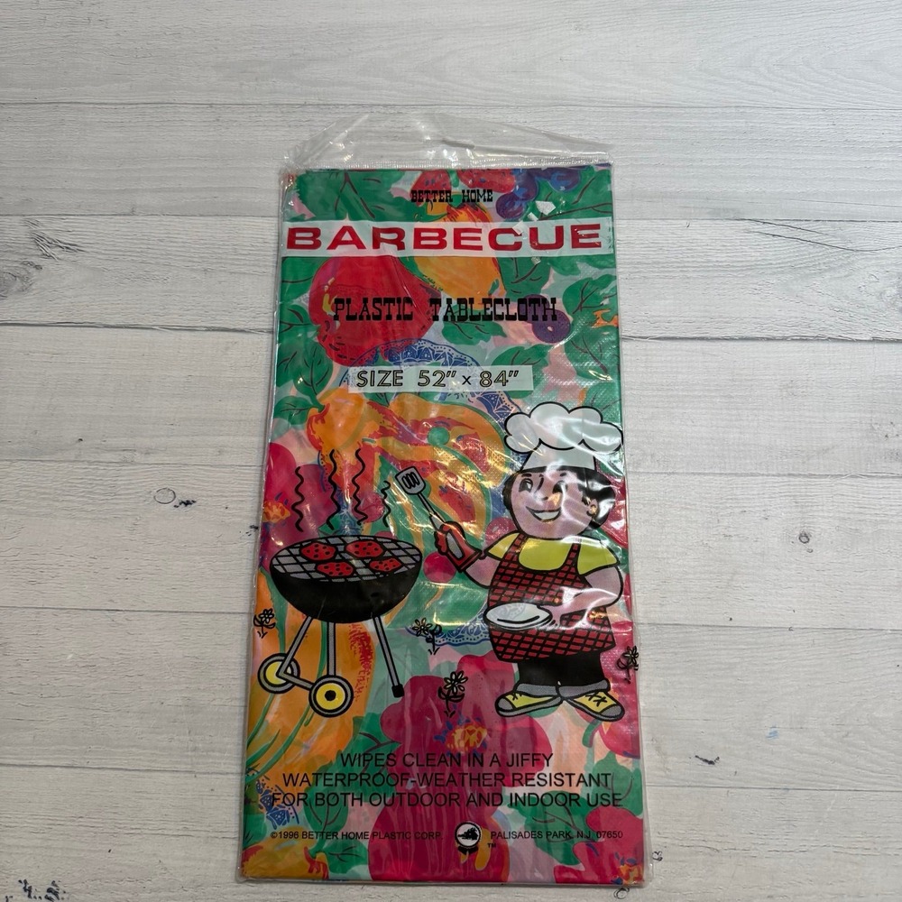 Vintage better home barbecue floral fruit plastic tablecloth 1996‎